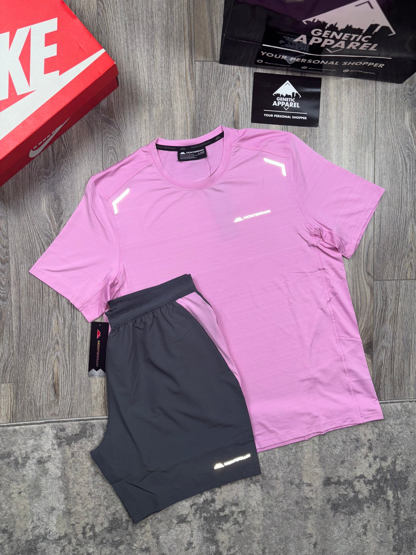 Monterrain T-Shirt/Short Set - Baby Pink/Grey’