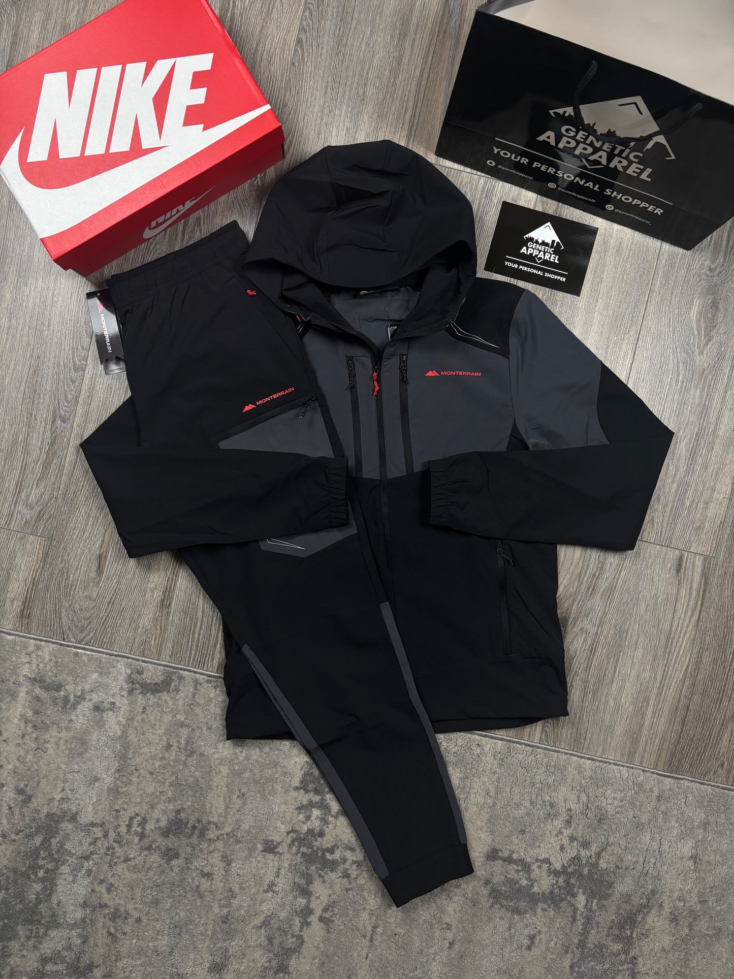 Monterrain Orbit Tracksuit - ‘Black/Grey/Red’